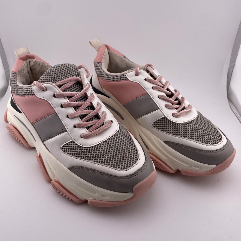 Steve‎ Madden Dragon Chunky Leather Sneakers Womens 10 Pink Gray Athletic Shoes